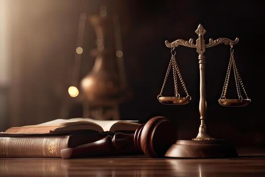 judge gavel with justice lawyers having team meeting at law firm in background concepts of law